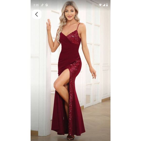 Ever-Pretty Women's V-Neck  Sequin Mermaid Floor-Length Evening Dress XXL - Picture 1 of 14